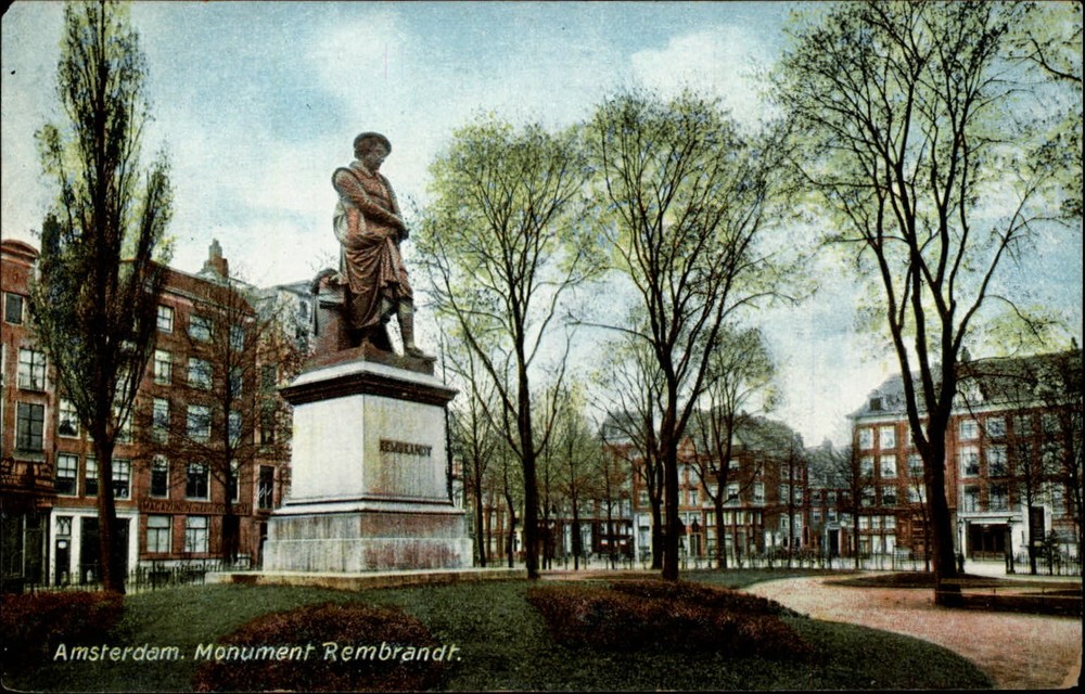 Monument Rembrandt Amsterdam Netherlands vintage postcard s827