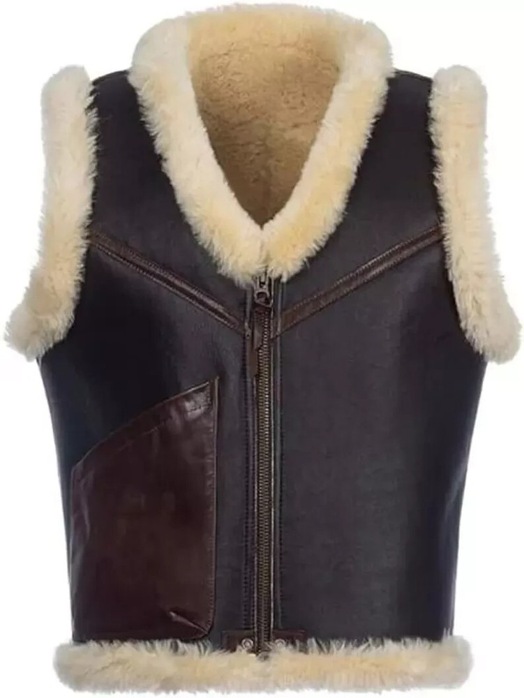 Men's Real Sheepskin C3 Flight Leather Winter Vest Waistcoat