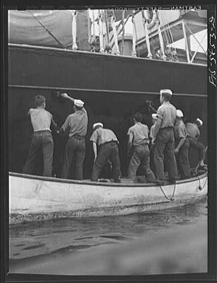 Hoffman Island Staten Island NY 1910s Merchant Marine Training Cadets Boat