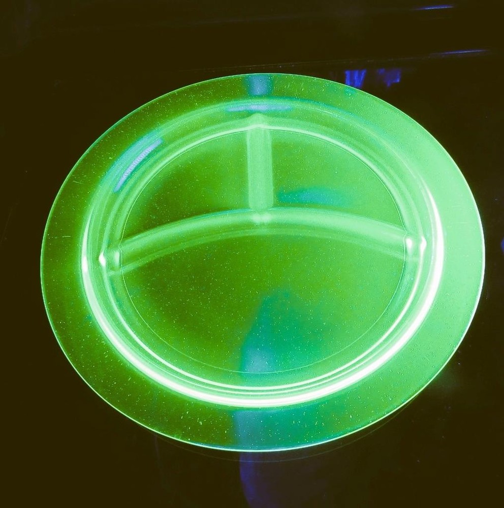 Vintage Uranium Green Depression Glass Divided 10.5