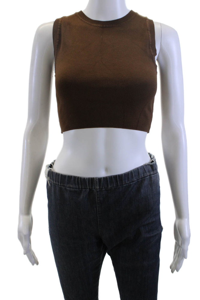 Zara Women Cropped Tank Brown Viscose Crew Neck Sleeveless Size SFree Shipping in US $100+ Orders | $6.95 Orders Below