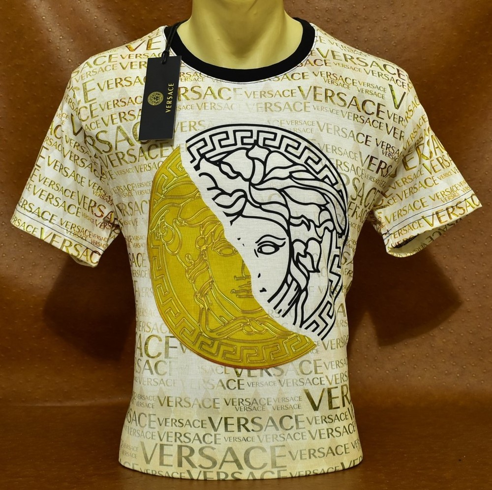 Men's Versace Medusa Gold All Over Print Luxury Slim Fit T-Shirt Size XL