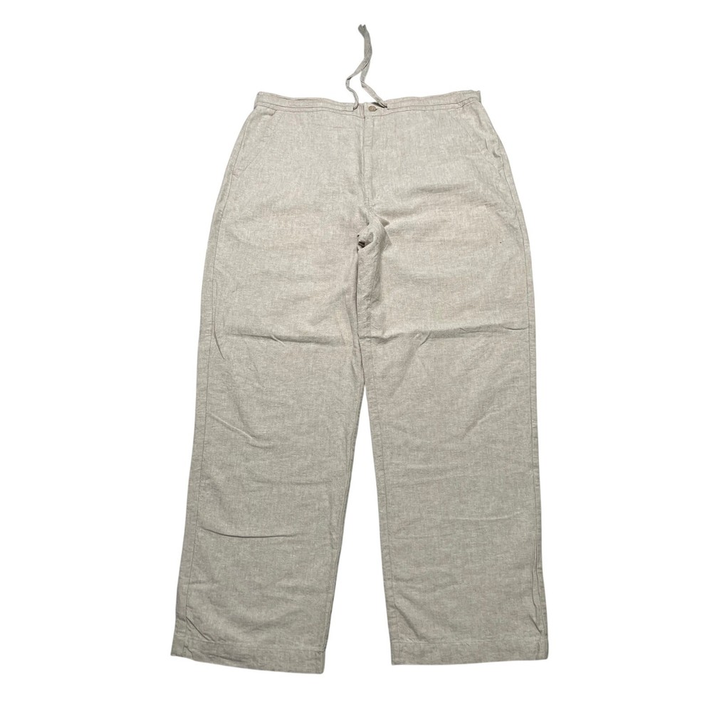Mens Centro Beige Linen-Cotton Blend Casual Pants XLarge Elastic Waist summer