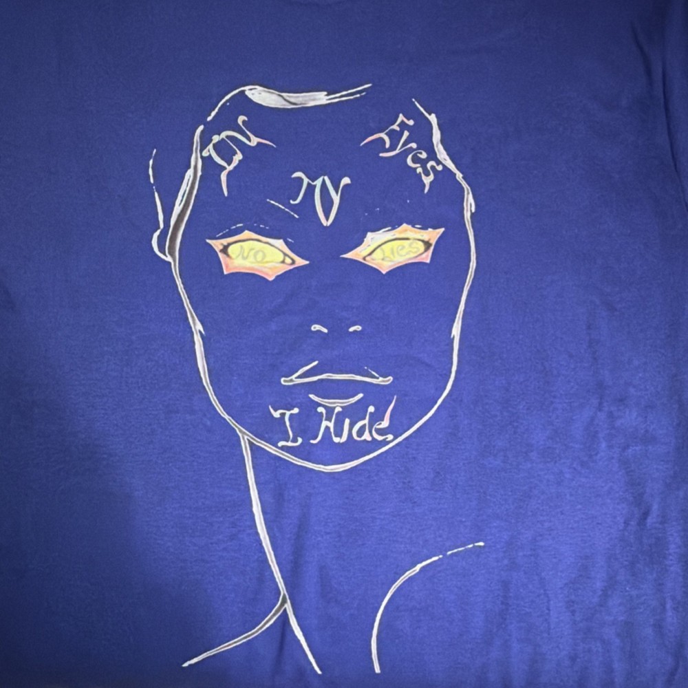 Blue Men's Cotton T-Shirt Abstract Face Graphic Print Art Theme Regular Size-image