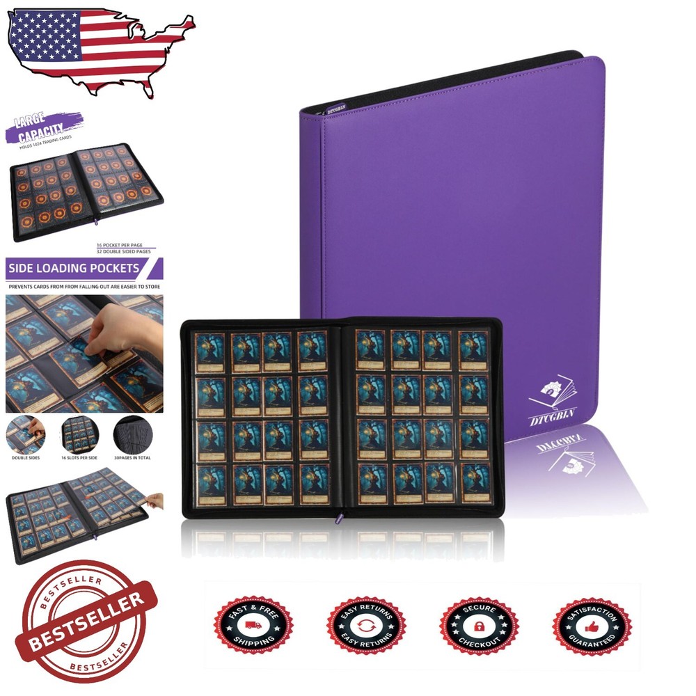 Acid-Free 16-Pocket Card Binder Holds 1000+ Cards in Premium Purple Protection-image