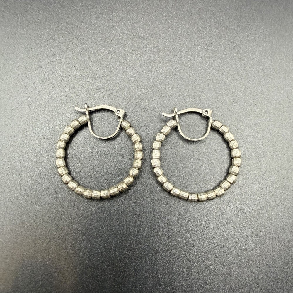 Vintage Sterling Silver 925 Beaded Hoop Earrings Rhinestone Mexico Signed