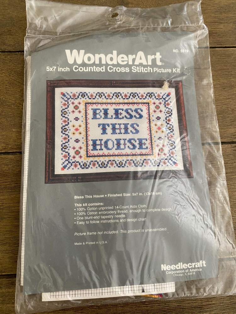 Wonder Art Counted Cross Stitch Kit #5519 Bless this House Made in USA 5x7” Vtg.