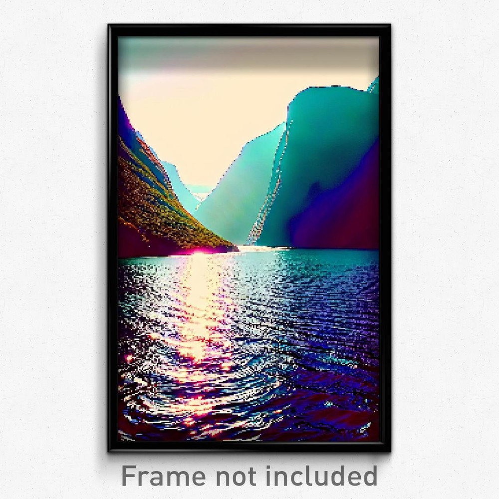 Pixel Art Poster - Vibrant Fjord (8 Bit Psychedelic Trippy Video Game Print)