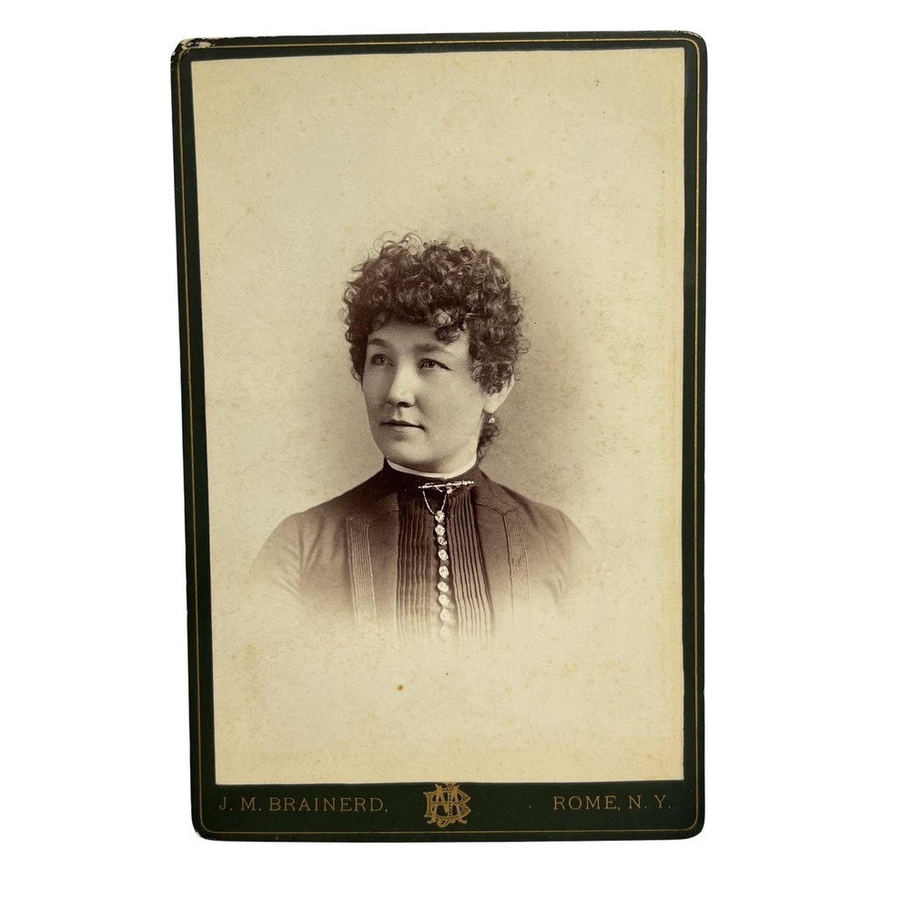 Vintage J M Brainerd Cabinet Card Photo Woman Portrait Rome NY 1800s Sepia