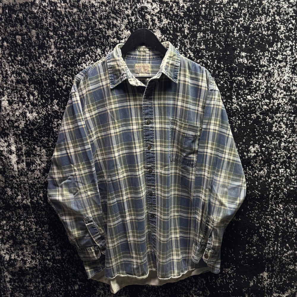Vintage Abercrombie & Fitch The Big Shirt Mens XL Blue Green Plaid Flannel 90s