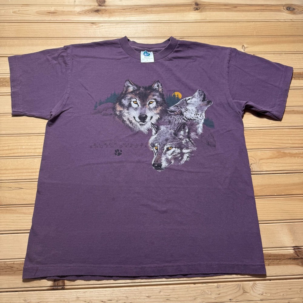 Vintage 90s Black Hills South Dakota Wolves Nature Wildlife Souvenir Shirt Large