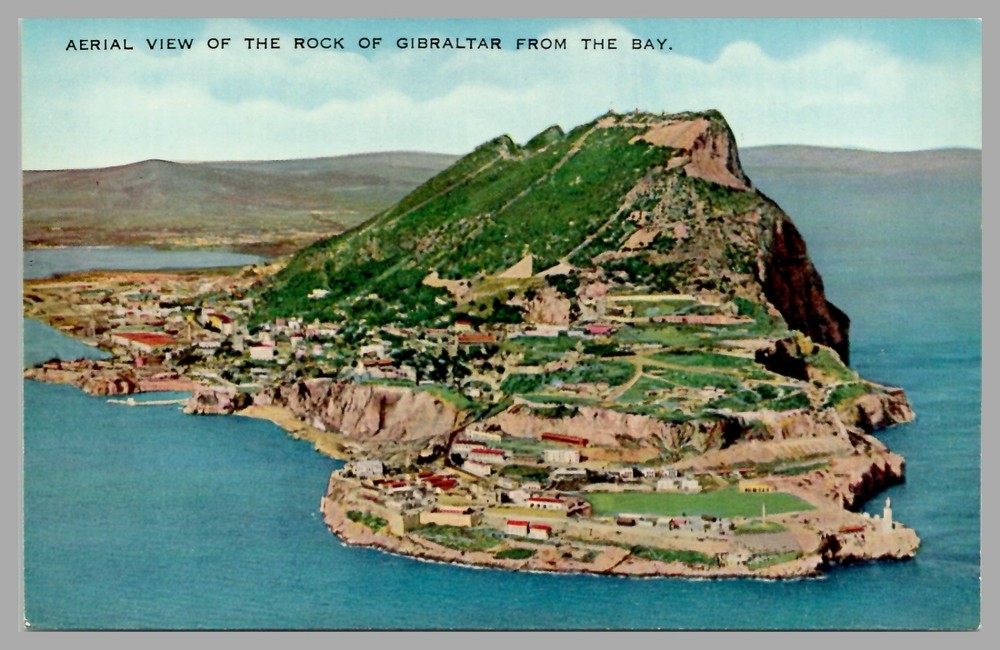 Aerial View Rock Of Gibraltar From The Bay Chrome c1950 Vintage UNP Postcard