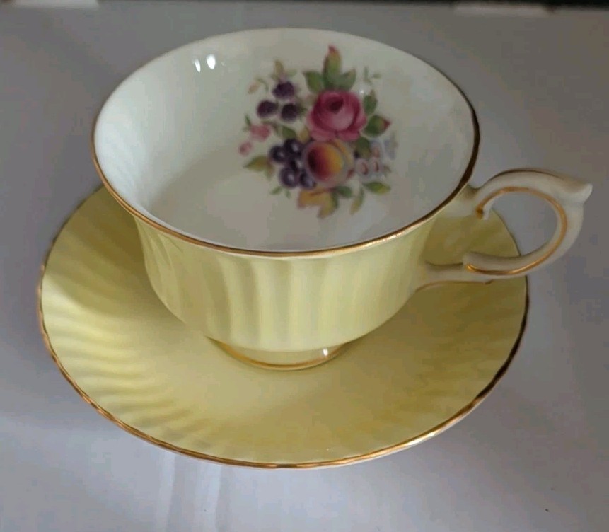Vintage Royal Standard Yellow Ribbed Floral Cup & Saucer Bone China England