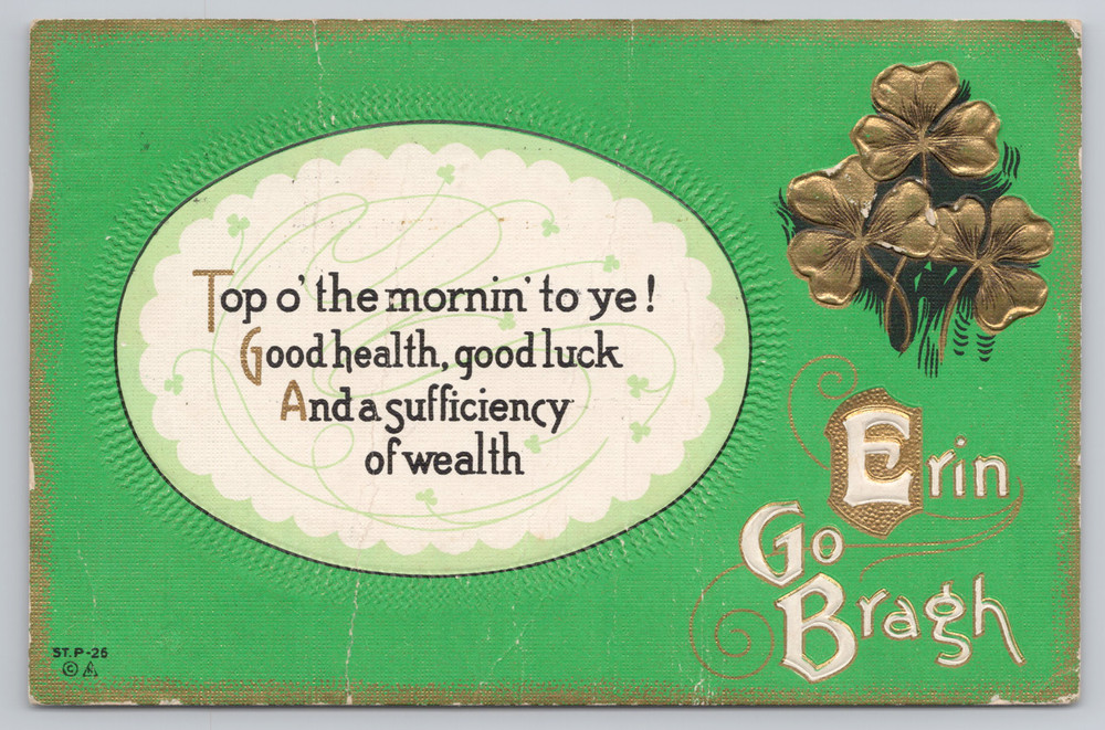 Postcard Embossed St. Patrick's Day with Top othe Mornin to ye