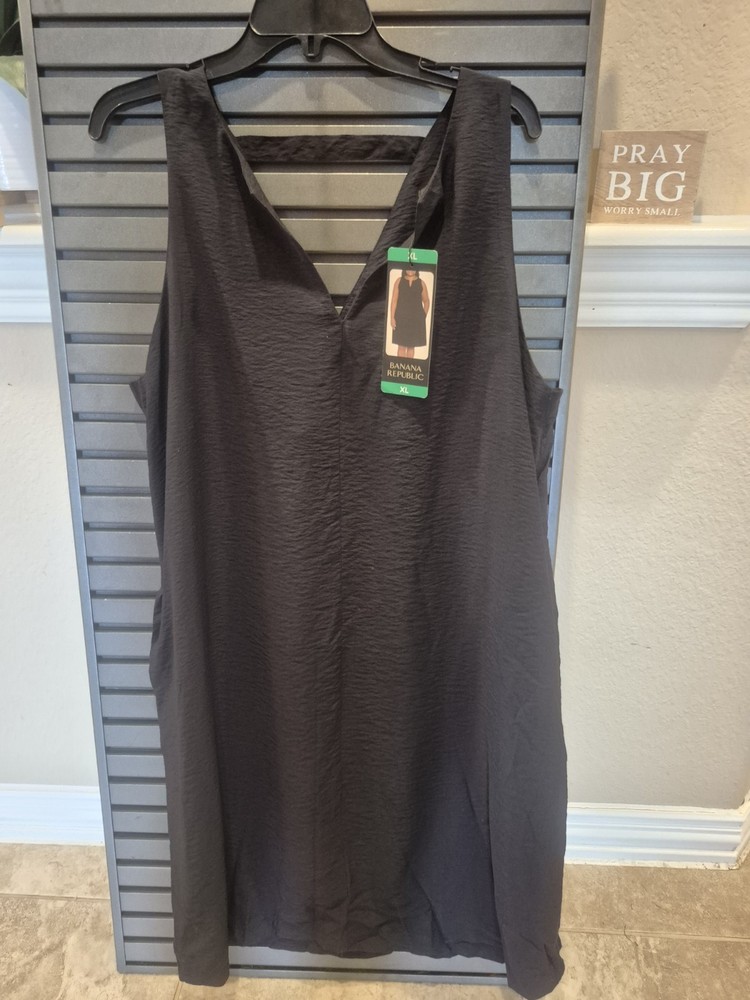Banana Republic Satin Sleeveless Shift Dress Size  XL Black Pockets WD1