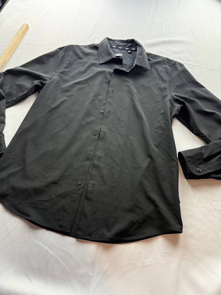 DKNY Shirt Womens Medium Black Button Up Long Sleeve Office Career Collared