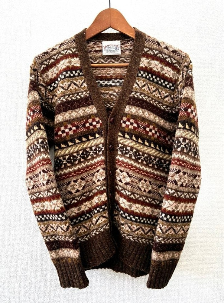 Jamieson’s of Shetland Fair Isle Knit Cardigan Brown multicolor Mens Size M