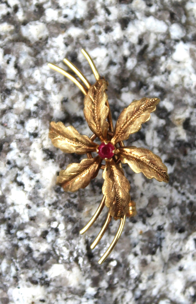 VTG Brooch FLOWER Ruby 14K GOLD Pin LOT AH