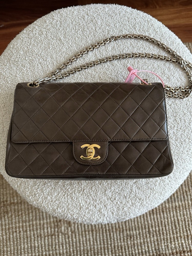 Chanel Vintage Brown Medium Lambskin Classic Flap Bag