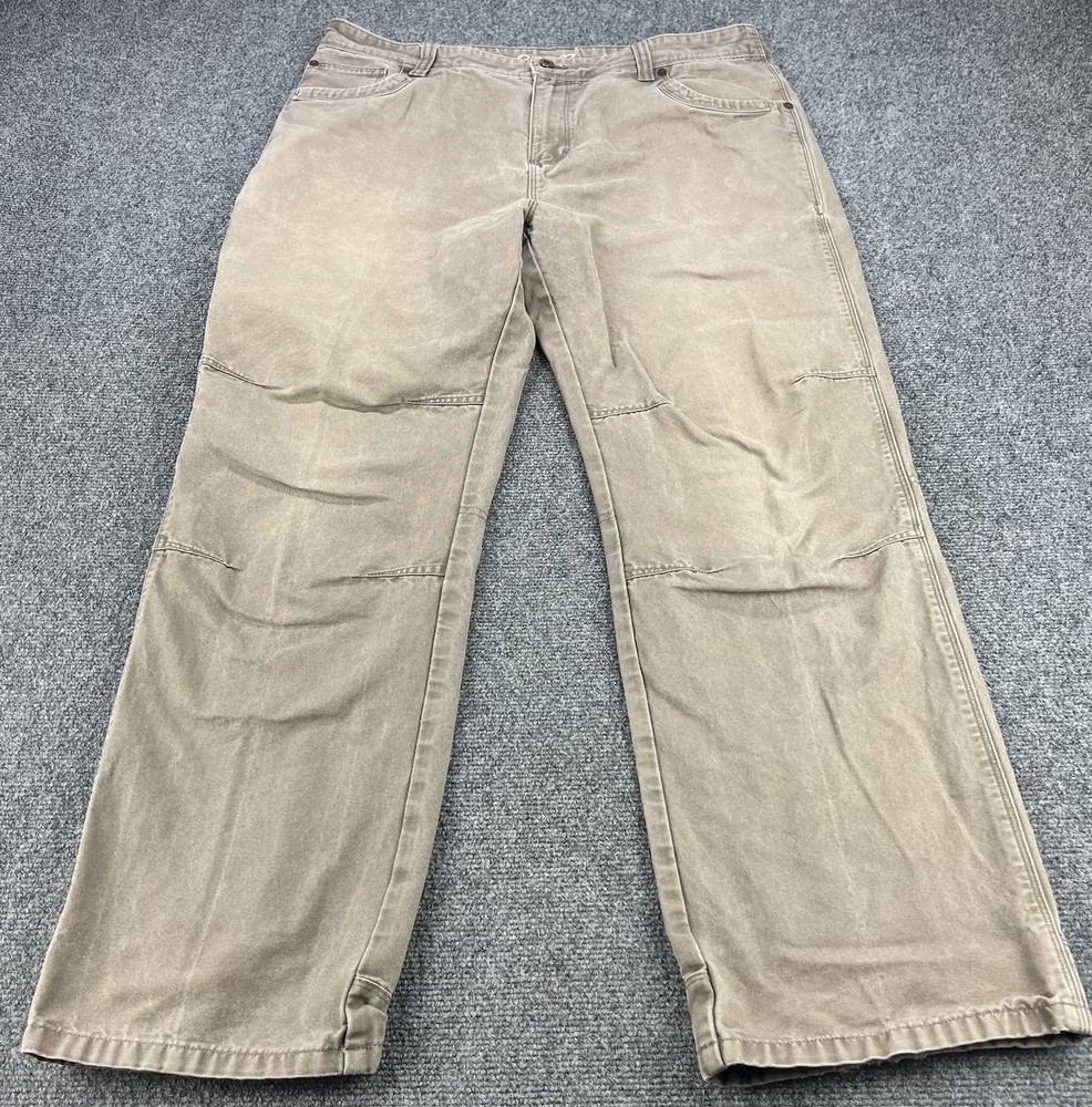 Eddie Bauer Canvas Pants Mens 38x32 Beige Relaxed Straight Utility Reinforced