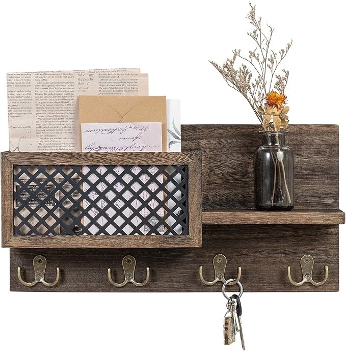 Key Holder Wall Mounted Mail Holder Organizer With 4 Double Key Hooks For Wall E