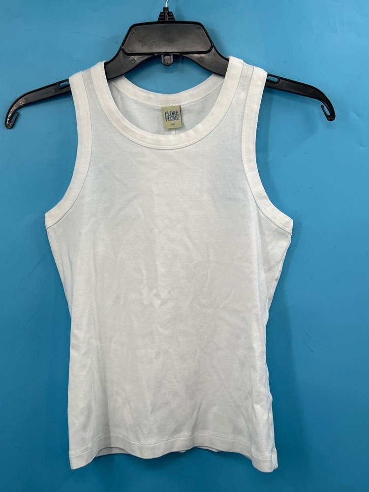 Women's FLORE FLORE White Rib-Knit 100% Organic Cotton Tank Top Sz M
