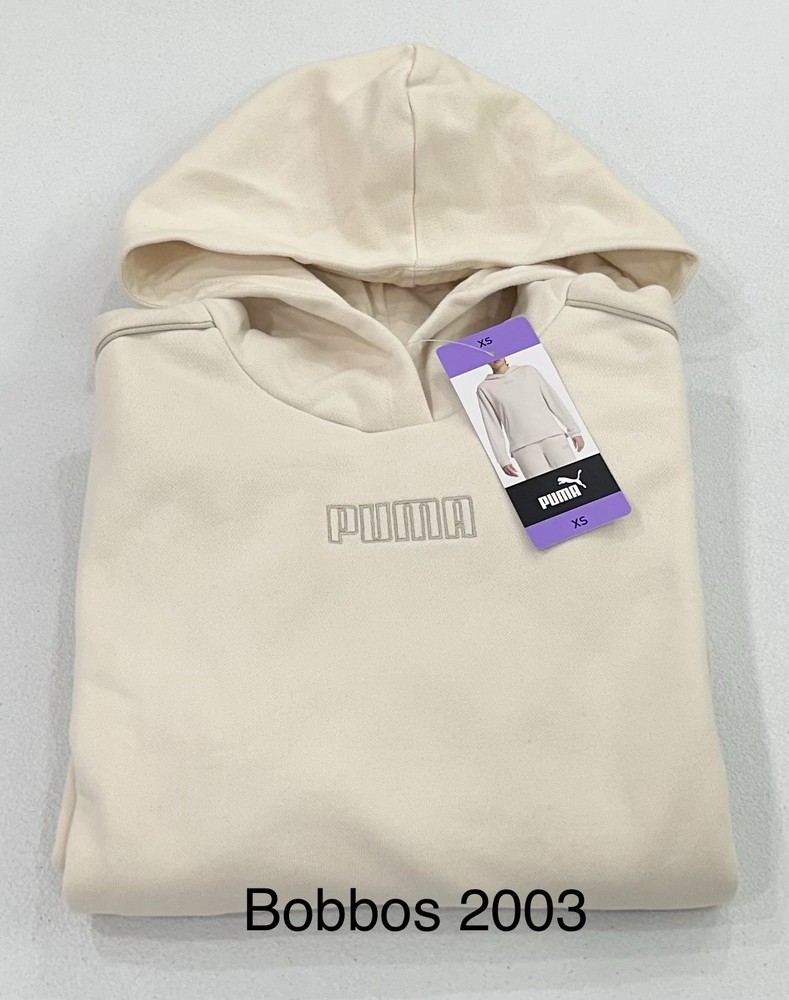 Puma Women's Long Sleeve Fleece Kangaroo Pocket Hoodie, Cream, Size XS