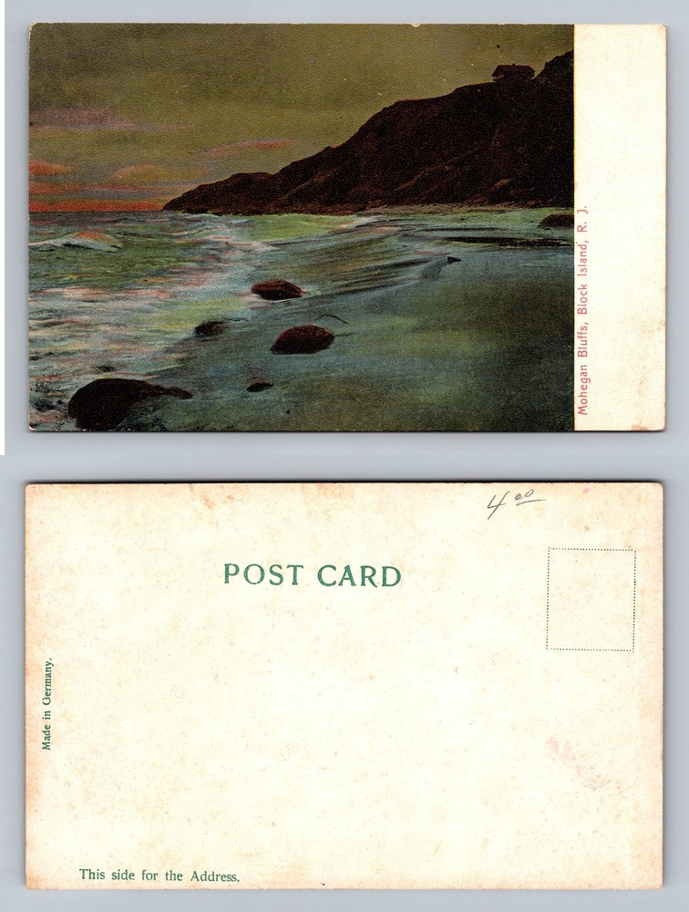 Block Island, RI-Rhode Island, Mohegan Bluffs Sunset Old Card Vintage Postcard