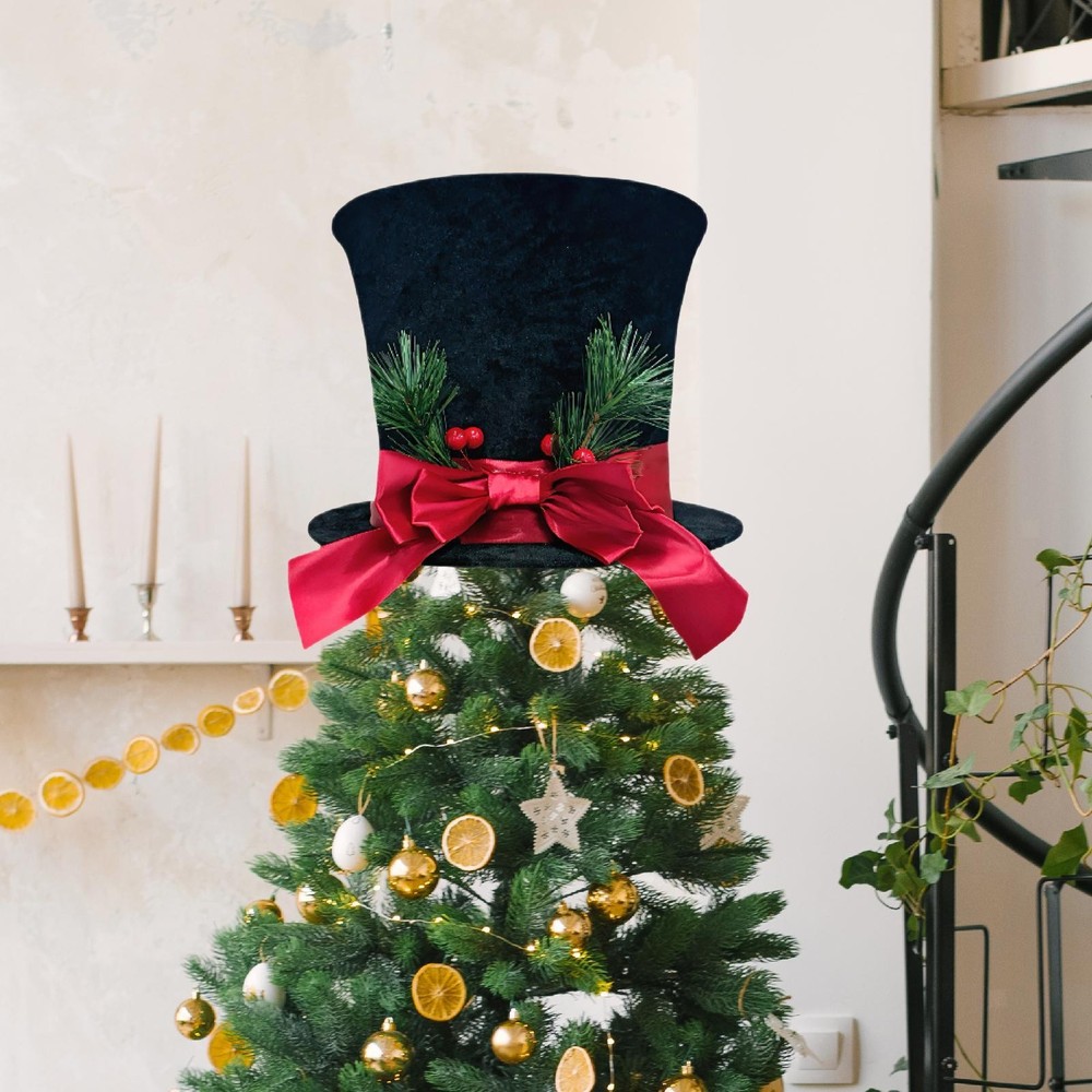 Christmas Tree Topper Hat Christmas Tree Top Decoration Winter with Bow for
