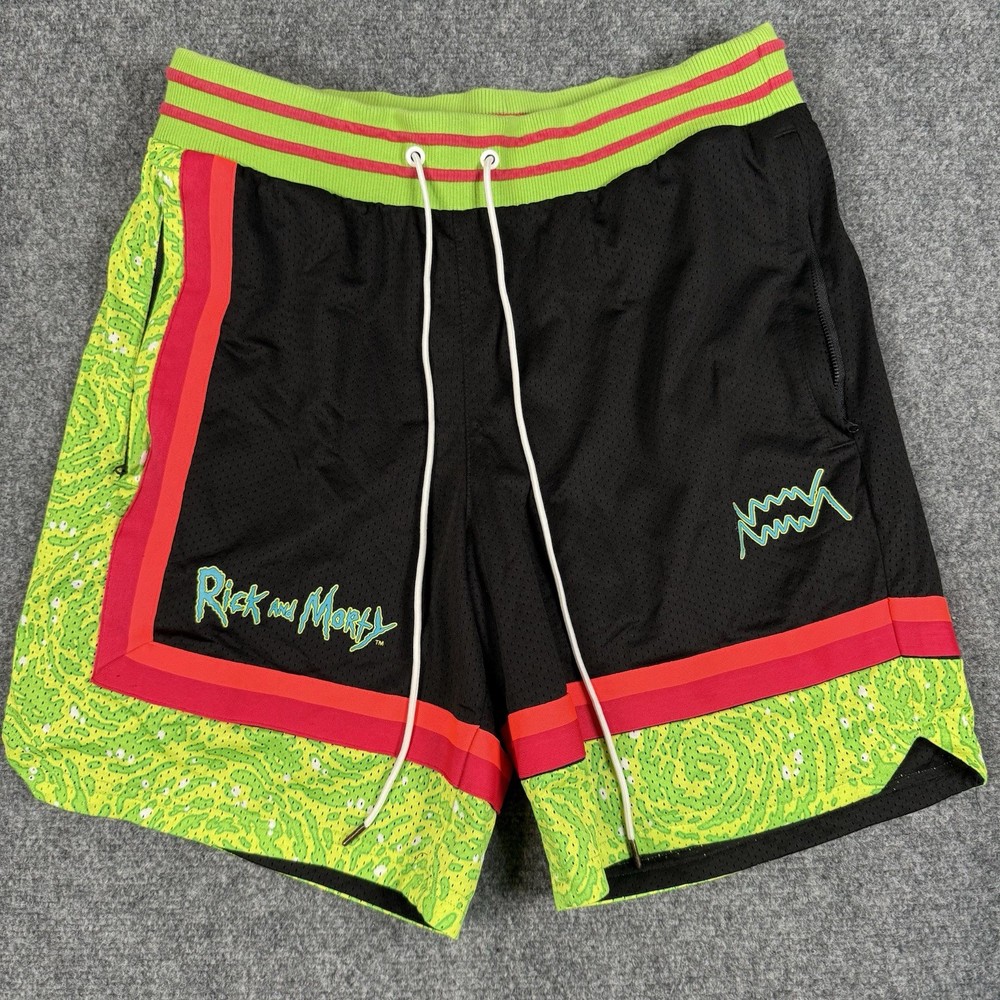 🏀 PUMA x Rick and Morty Basketball Shorts Men’s Large Black Neon Green Mesh 🌌