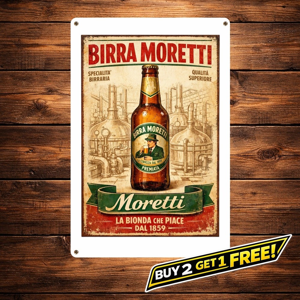 Birra Moretti Beer 8x12 Vintage Tin Metal Sign Italian Pub Bar Wall Decor