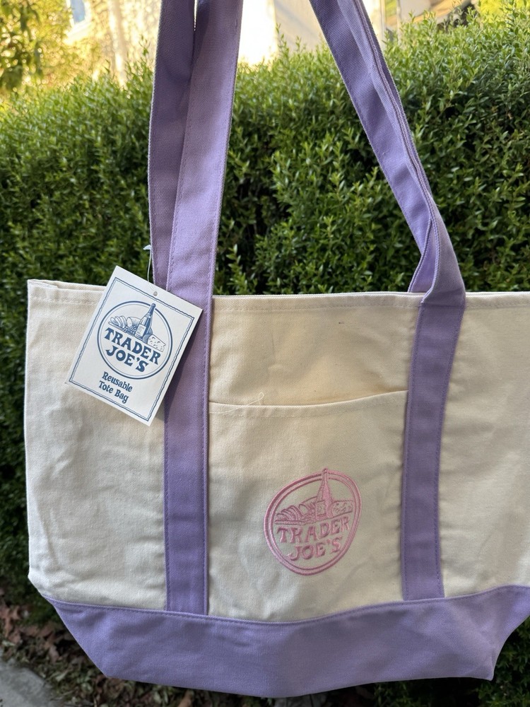 Trader Joe's Lavender Canvas Reusable Tote Bag  Solid