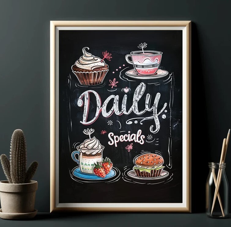Retro Cafe Chalkboard Poster, Daily Specials Art