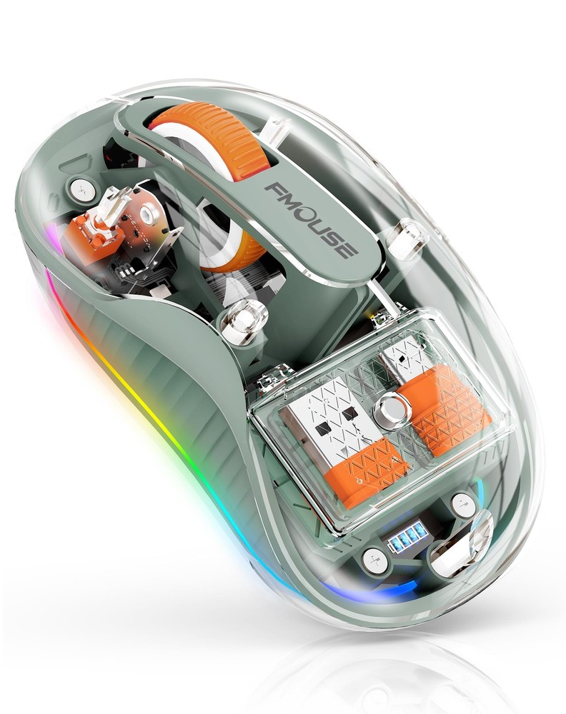 Transparent RGB Bluetooth Wireless Mouse with Tri-Mode Connectivity & 2.4GHz USB