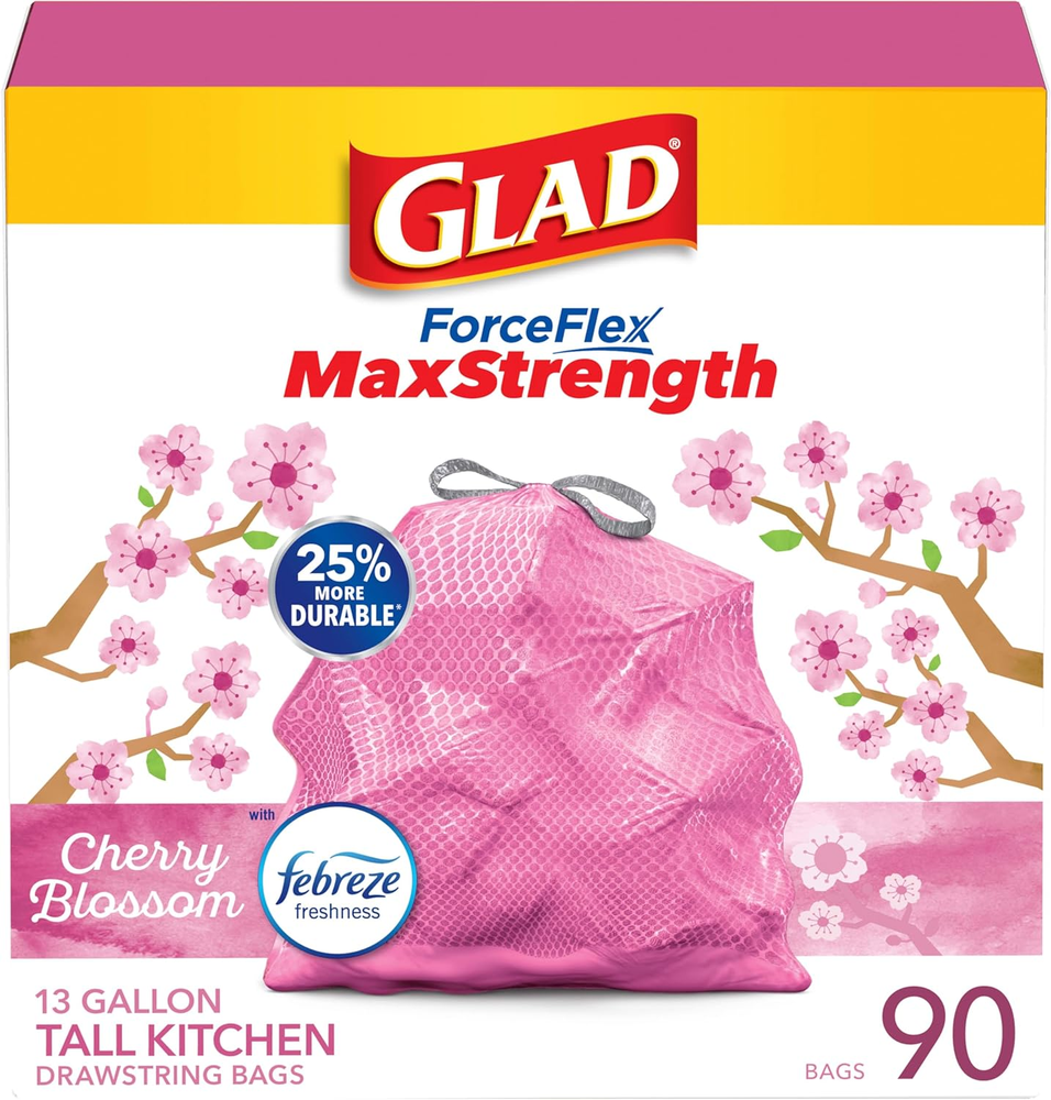 Forceflex Maxstrength Tall Kitchen Trash Bags, 13 Gal, Cherry Blossom, 90 Ct,...