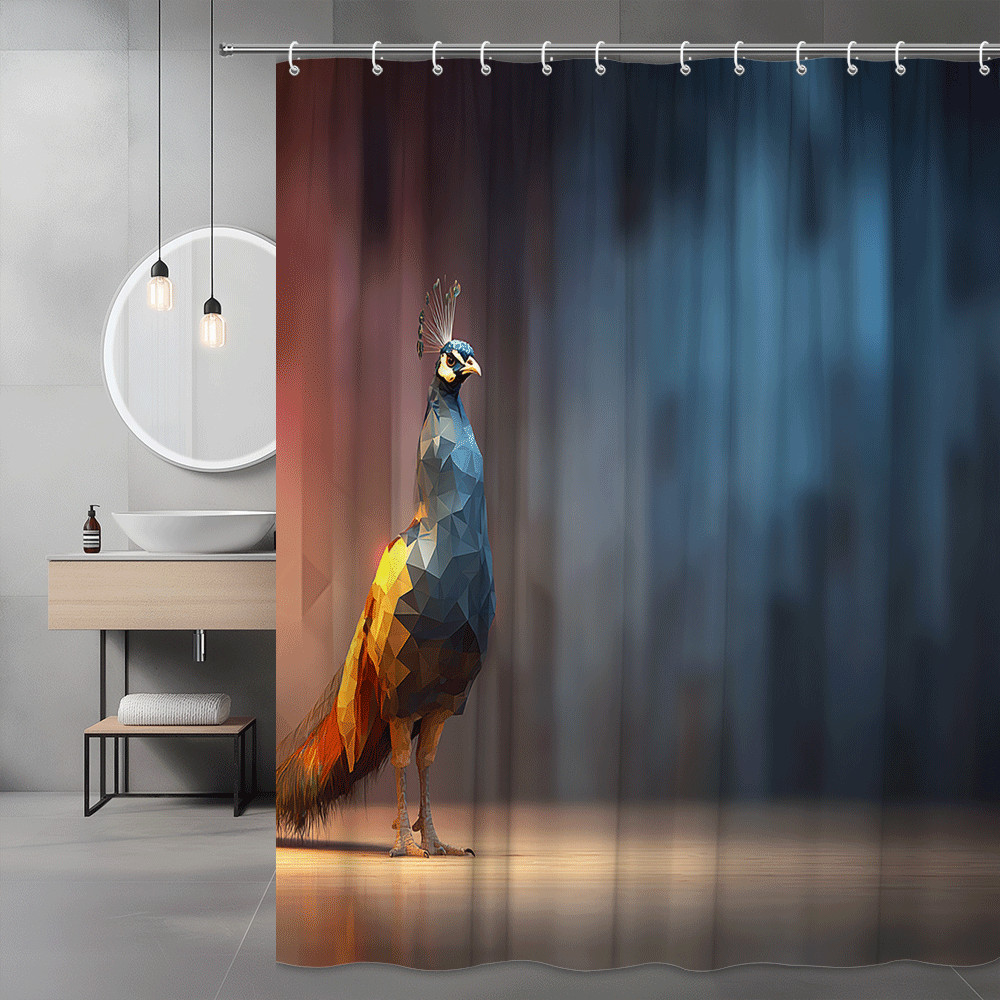Peacock Shower Curtain Abstract Bird Graphic Blue Orange