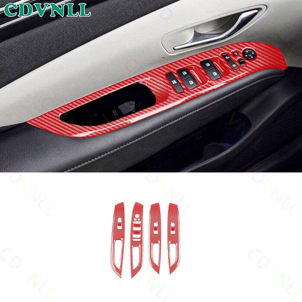 Glass Window Switch Lock Panel Trim For Hyundai Tucson 2022-23 Red Carbon Fiber