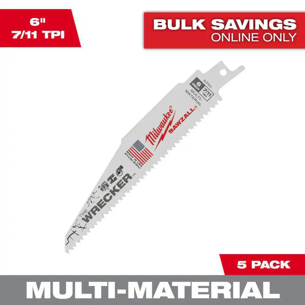 6-Inch 7/11 TPI Wrecking Demolition Sawzall Blade for Multi-Material Cutting