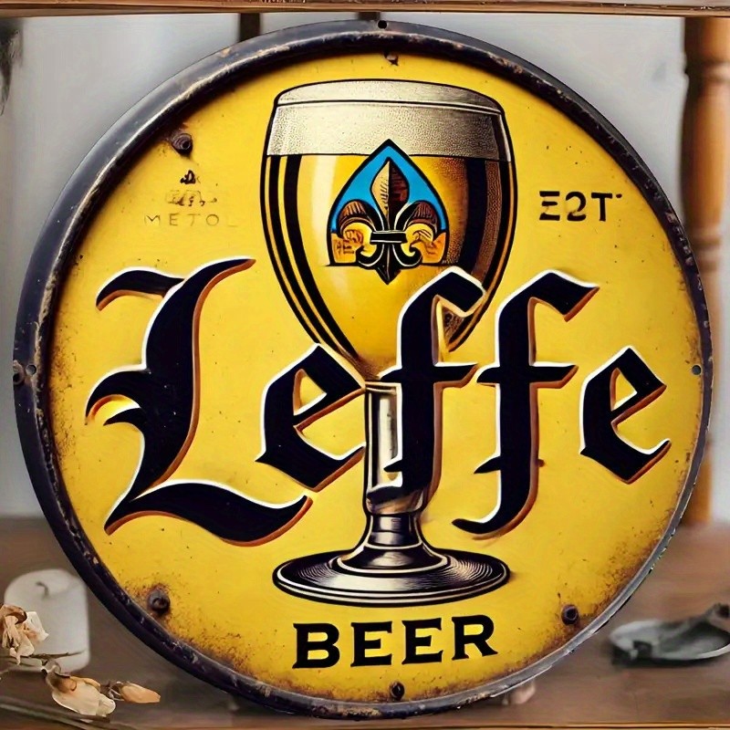 Vintage Leffe Beer Ornate Glass Design Metal Sign