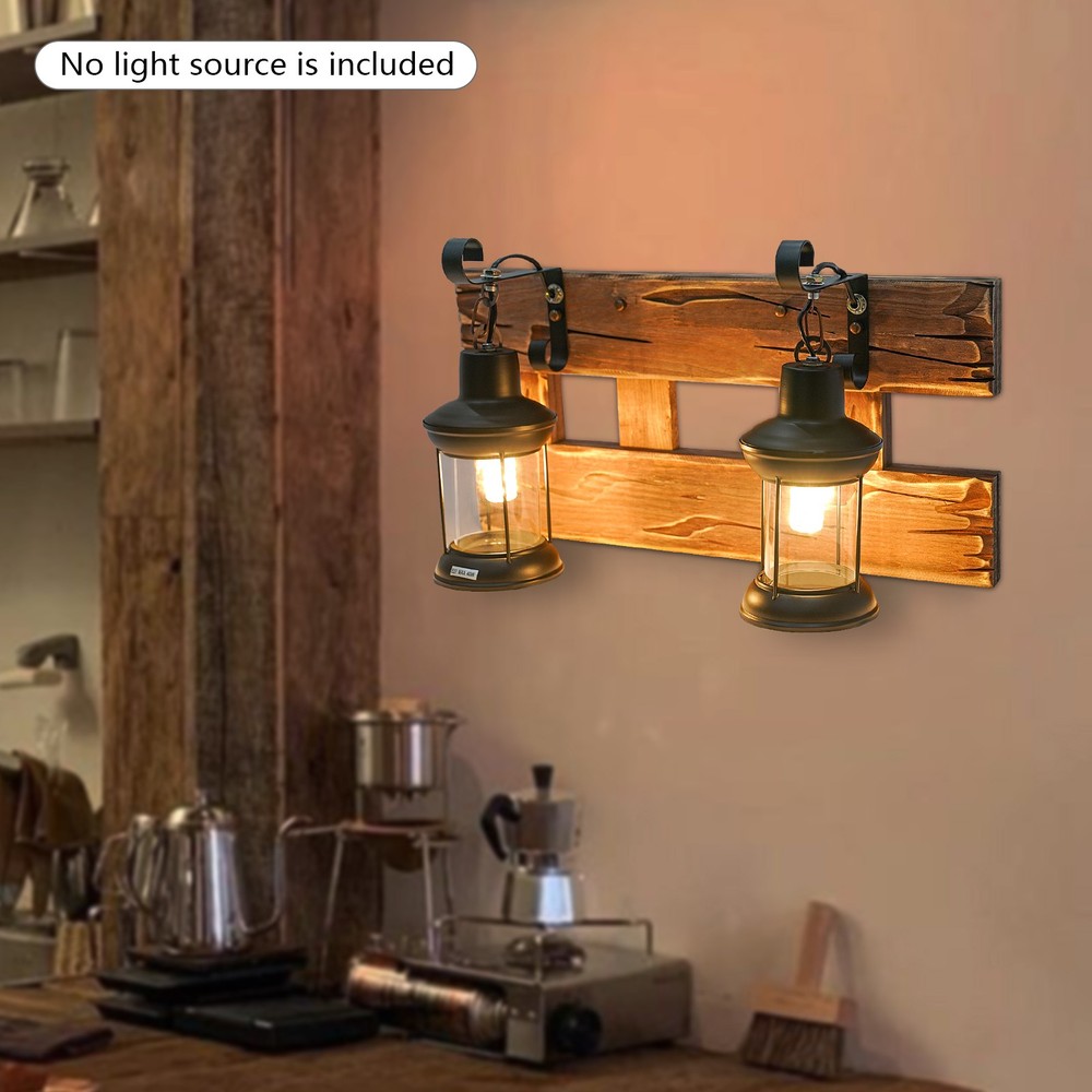 2-Light Vanity Lights Rustic Wall Sconces Wood Indoor Wall Sconce Lamp