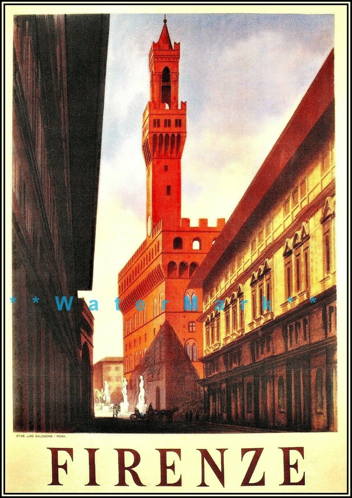 Florence 1938 Italy Firenze Vintage Poster Print Retro Style Travel Art