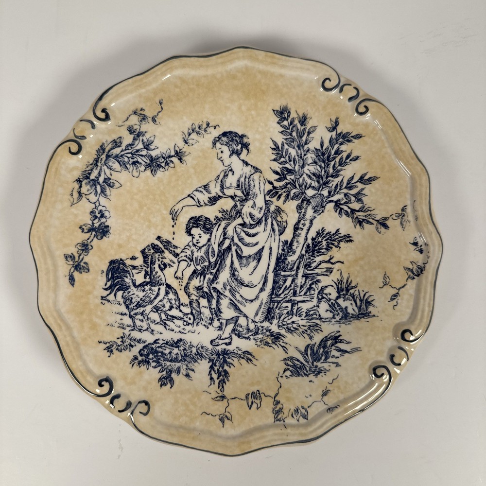 Blue Yellow Toile Decorative Salad Dessert  Plate 8.25”