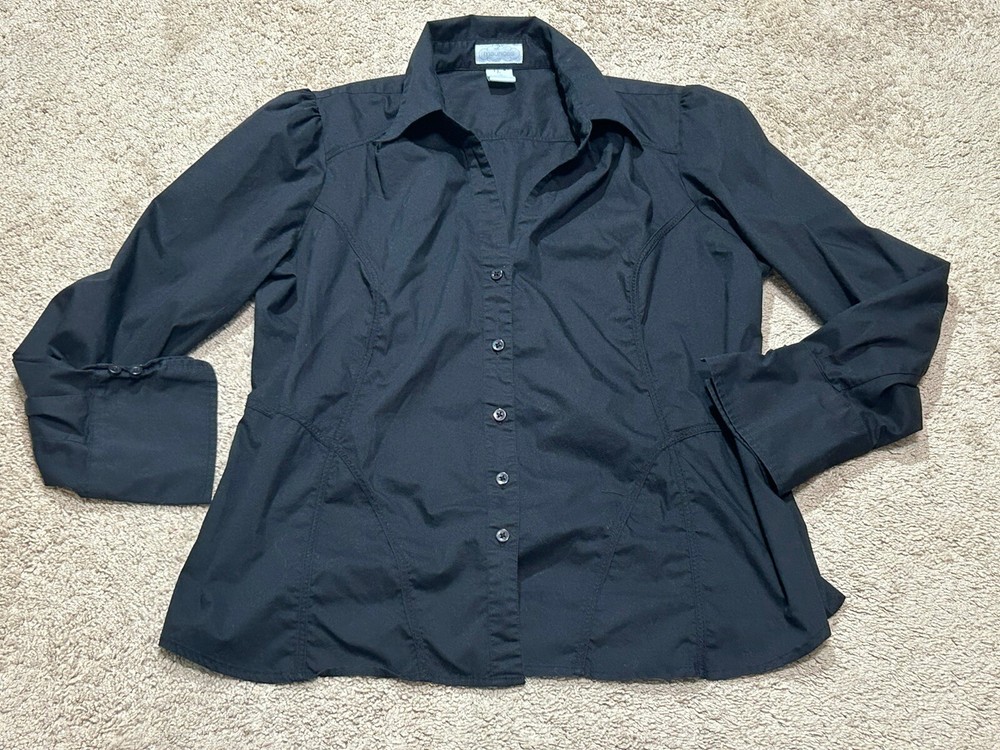 Maurices Womens Shirt Size 16 Black Button Down Classic Dressy Lightweight