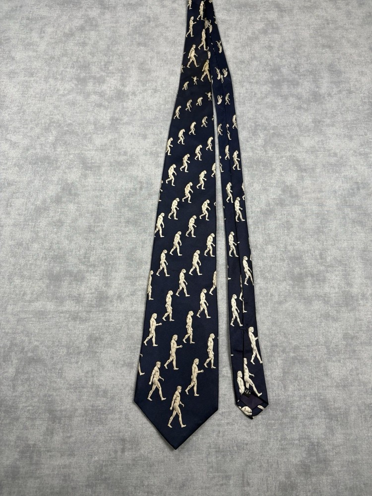 Vintage Museum Tie Collection Evolution of Man 100% Silk Novelty Necktie USA