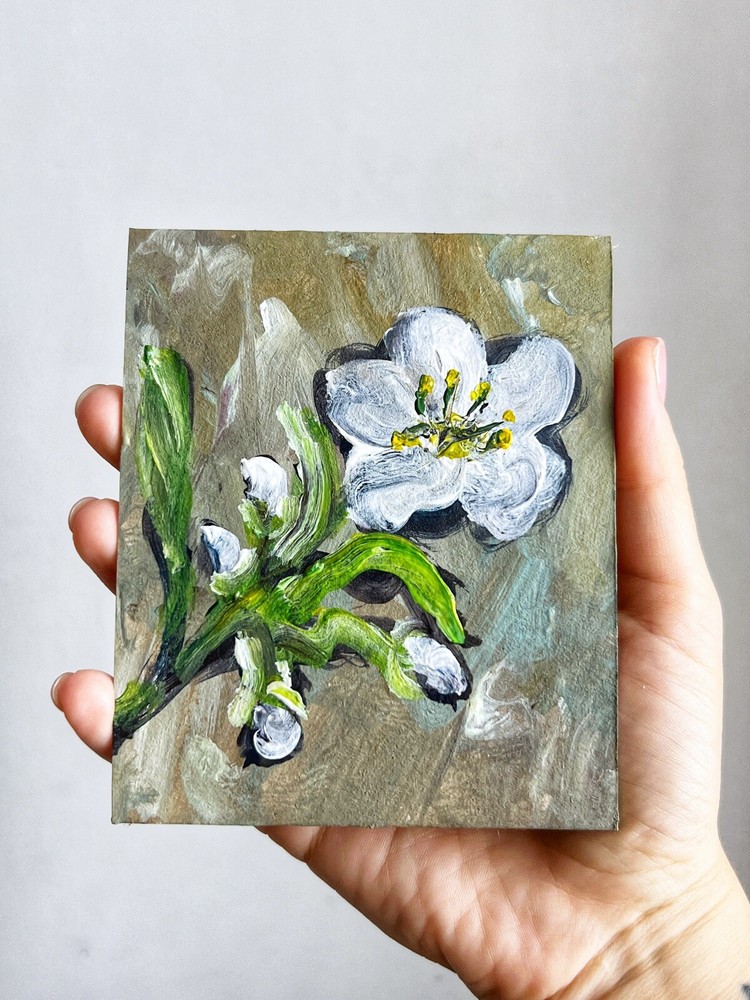 Blooming Pear Tree Painting Pear Blossom Art Orchard Pear Flower Bloom Artwork