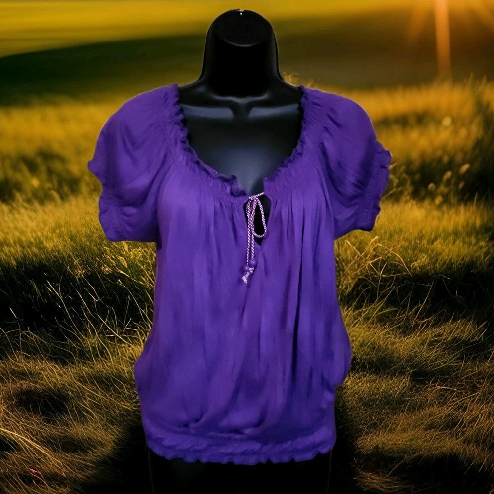 Derek Heart Purple Peasant Top for Women Small Off Shoulder EUC