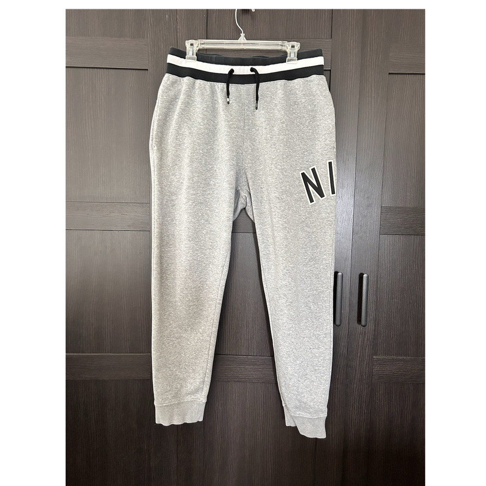 Nike Air Men’s Gray Fleece Jogger Sweatpants L Drawstring Elastic Waist