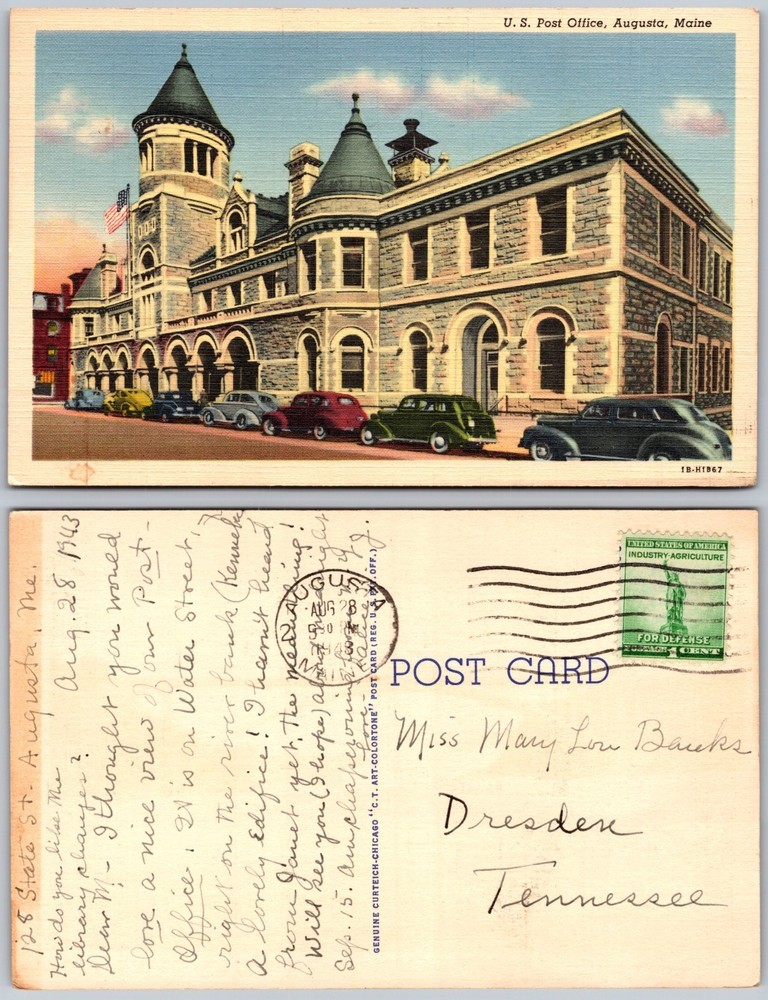 U S Post Office Augusta Maine Postcard