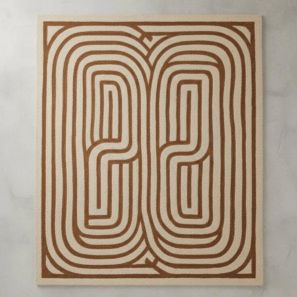 New Modern Hand Tufted Geometric Design Wool Beige and Brown Carpet Rug