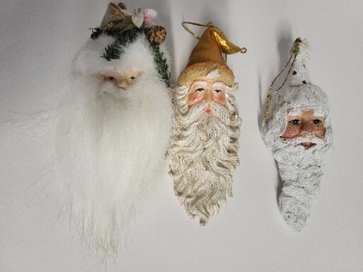 Lot of 3 Vintage Folk Art Christmas Santa Claus St Nick Ornaments Mixed Material